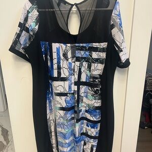 Abstract Print Black and Blue Dress